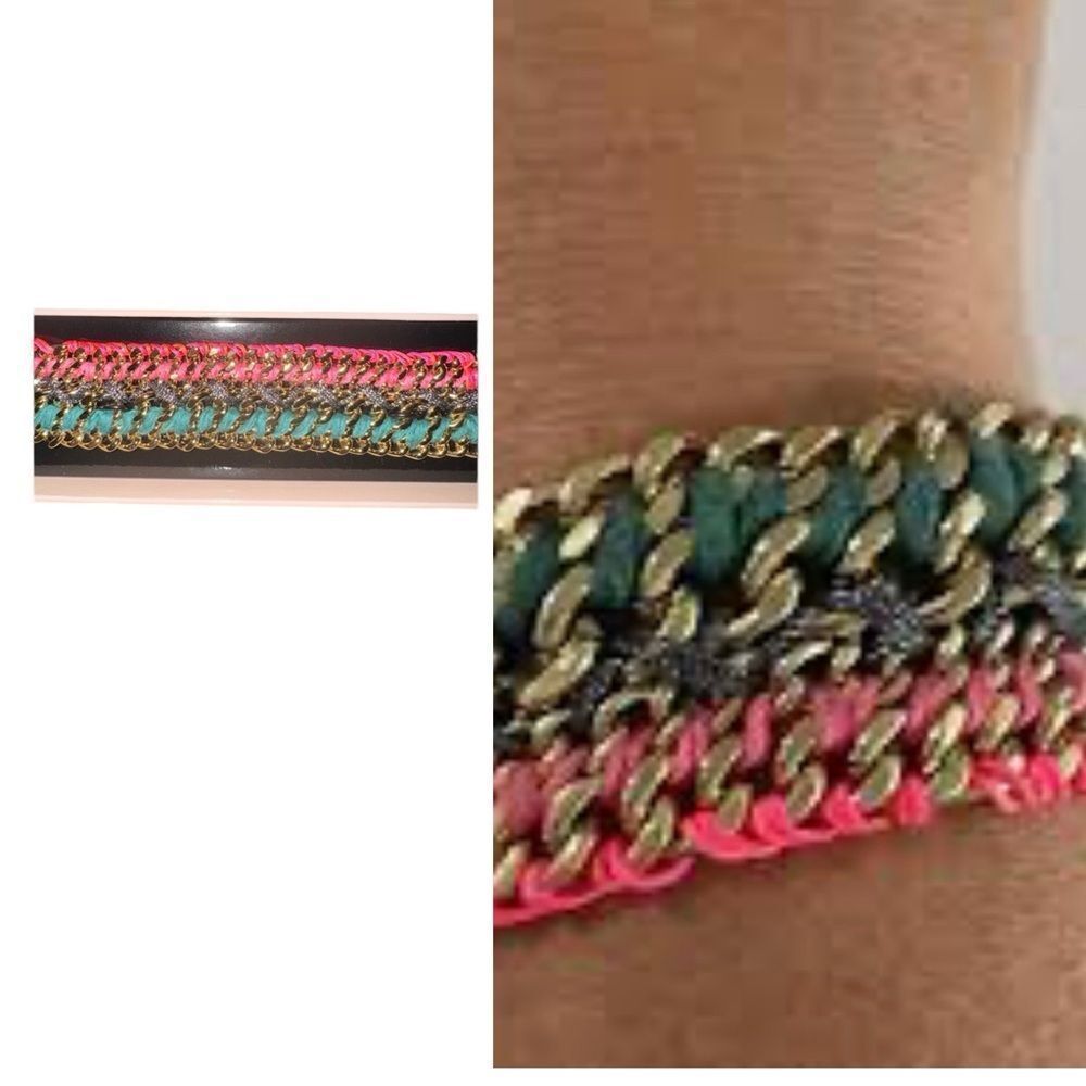 NEW Victoria's Secret Multicolor Woven Ribbon Chain Bracelet One Size